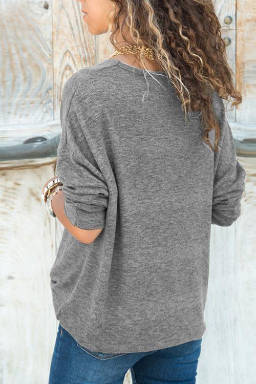 Solid Color V-neck Long-sleeved Sweater-Pinkami