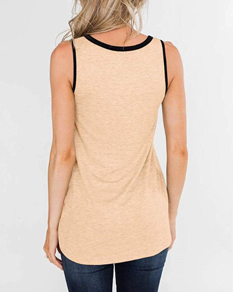 Leopard Contrast Binding Tank Top-Pinkami