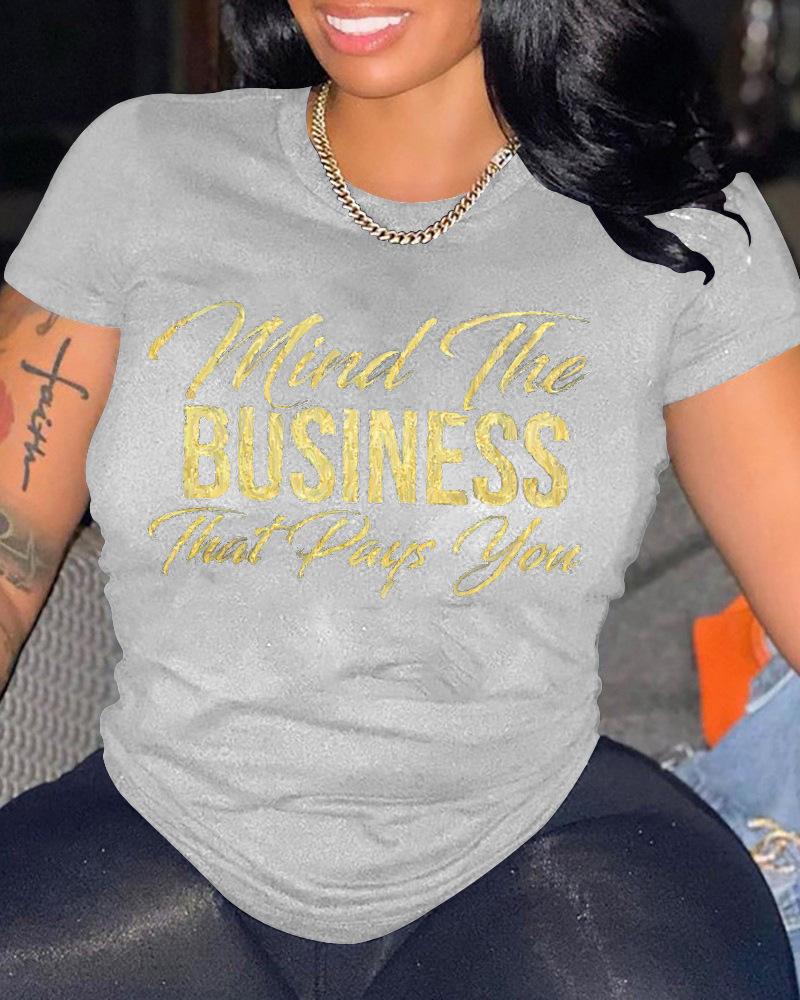 Letter Print Round Neck Top-Pinkami