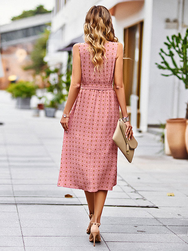 Summer Midi Dress Blue Jewel Neck Lace Up Beach Dress