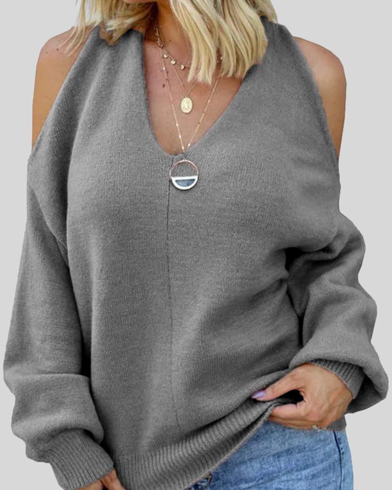 Solid Cold Shoulder Rib Knit Sweater-Pinkami