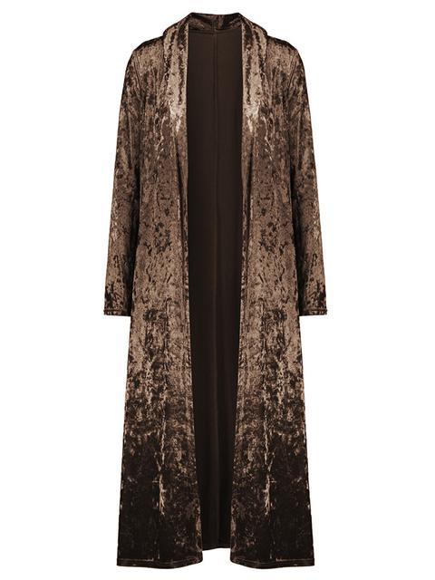 Solid Color Velvet Long Sleeved Long Cardigan-Pinkami