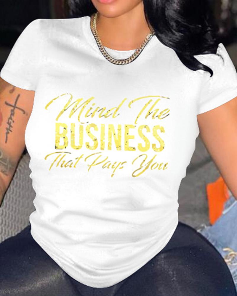 Letter Print Round Neck Top-Pinkami