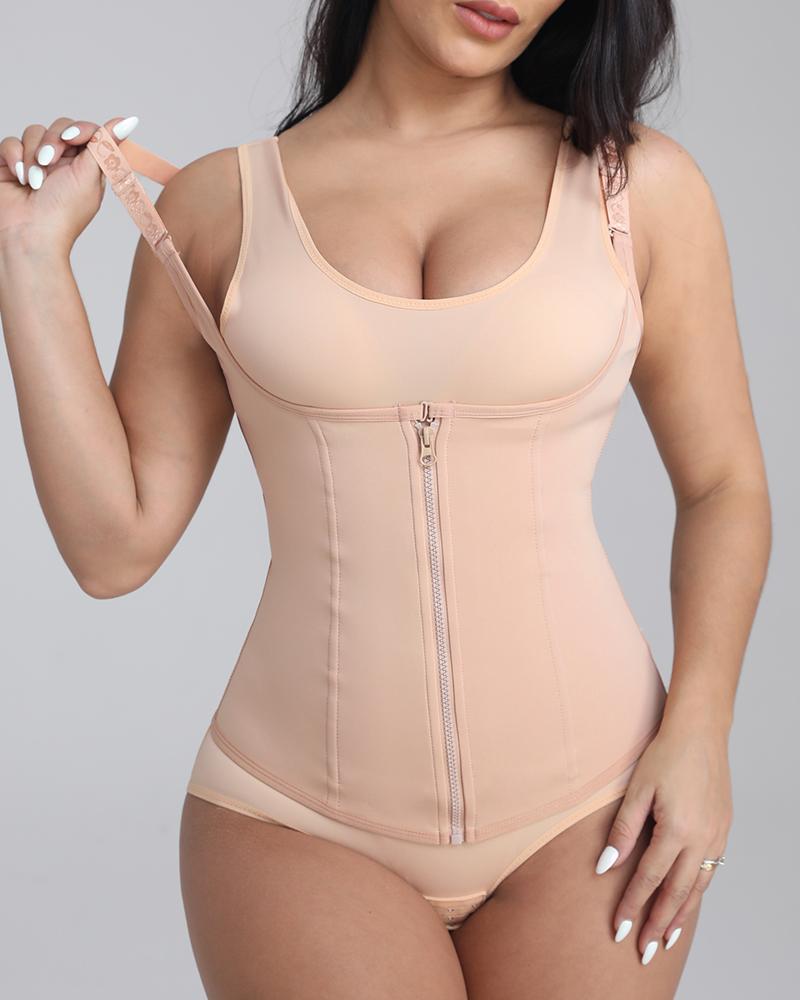 Zipper Front Eye & Hook Spaghetti Strap Corset Shapewear-Pinkami