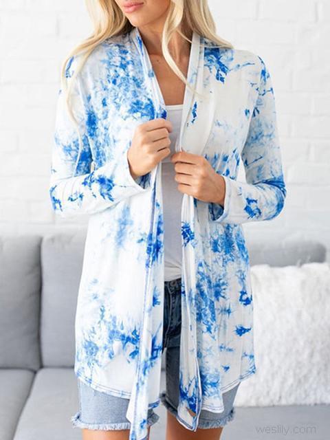 Tie-dye Casual Long Sleeve Cardigan-Pinkami