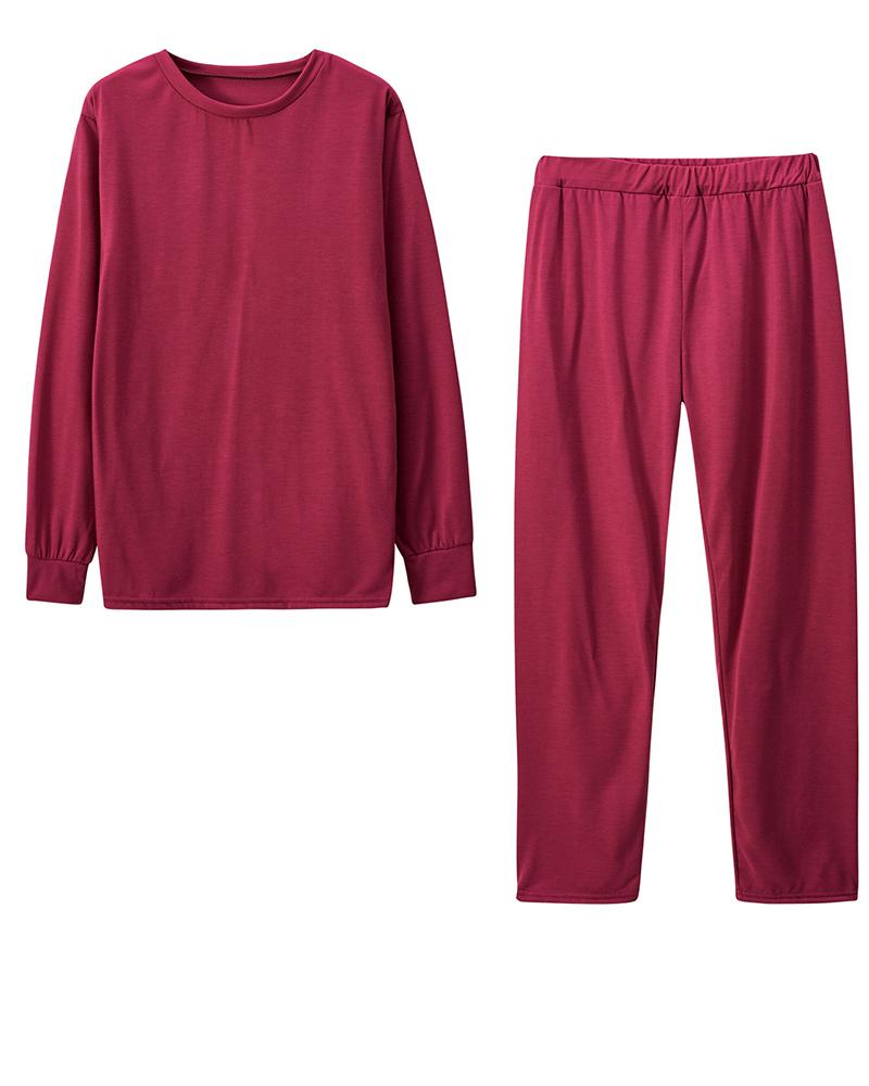 Solid Round Neck Tee & Pants Set-Pinkami