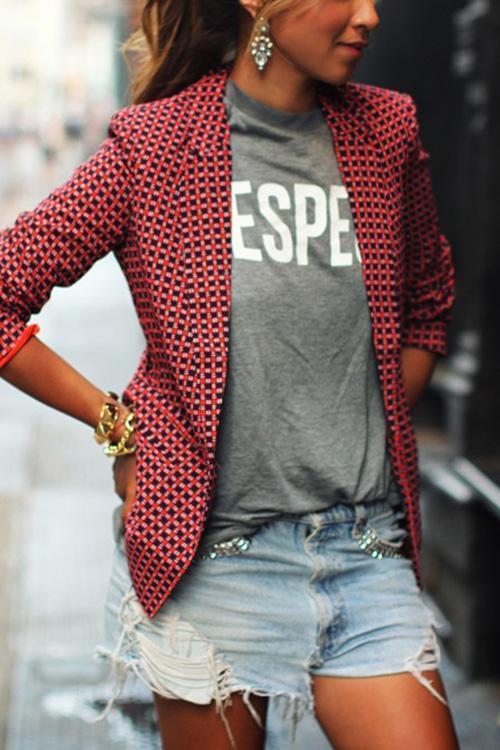 Casual Red Plaid Small Suit Coat-Pinkami