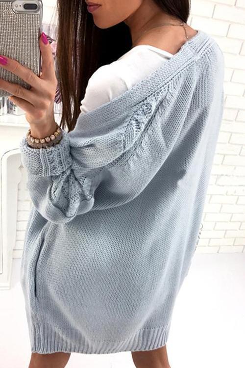 Casual Long Sleeves Long Cardigan-Pinkami