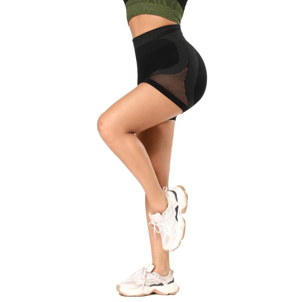 Mesh Panel Colorblock Wide Waistband Sports Shorts-Pinkami