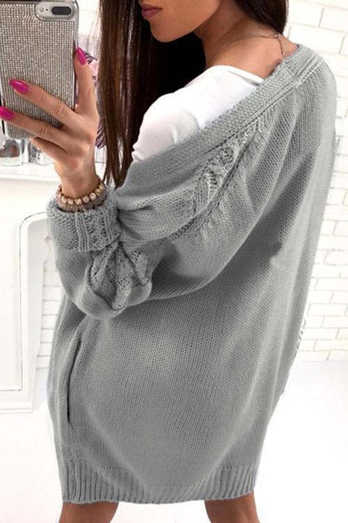Casual Long Sleeves Long Cardigan-Pinkami