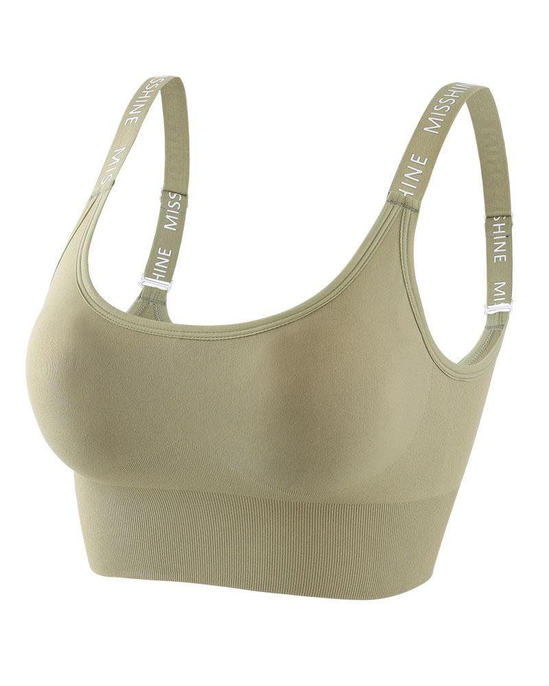 Letter Print Seamless Buckle Decor Sports Bra-Pinkami