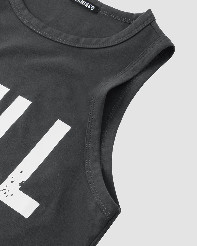 Letter Print Round Neck Tank Top-Pinkami