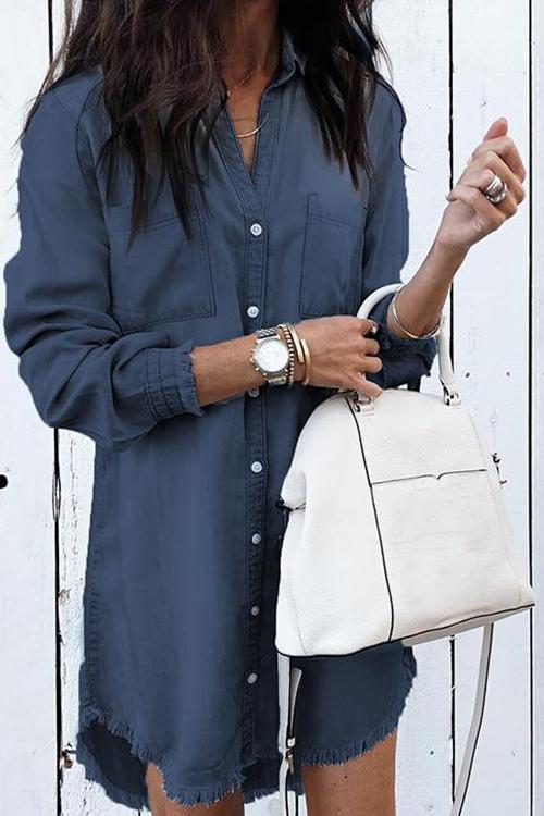 Torn edge buckle design denim jacket-Pinkami