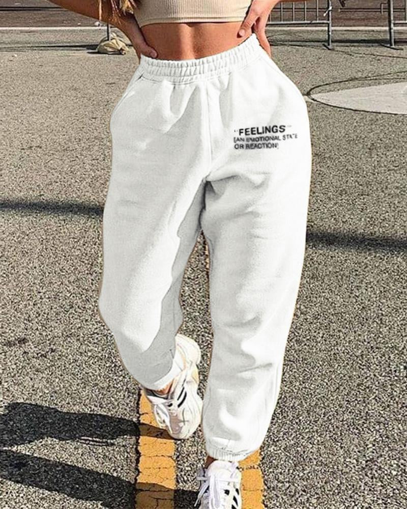 Letter Print Slant Pocket Sweatpants For Women-Pinkami