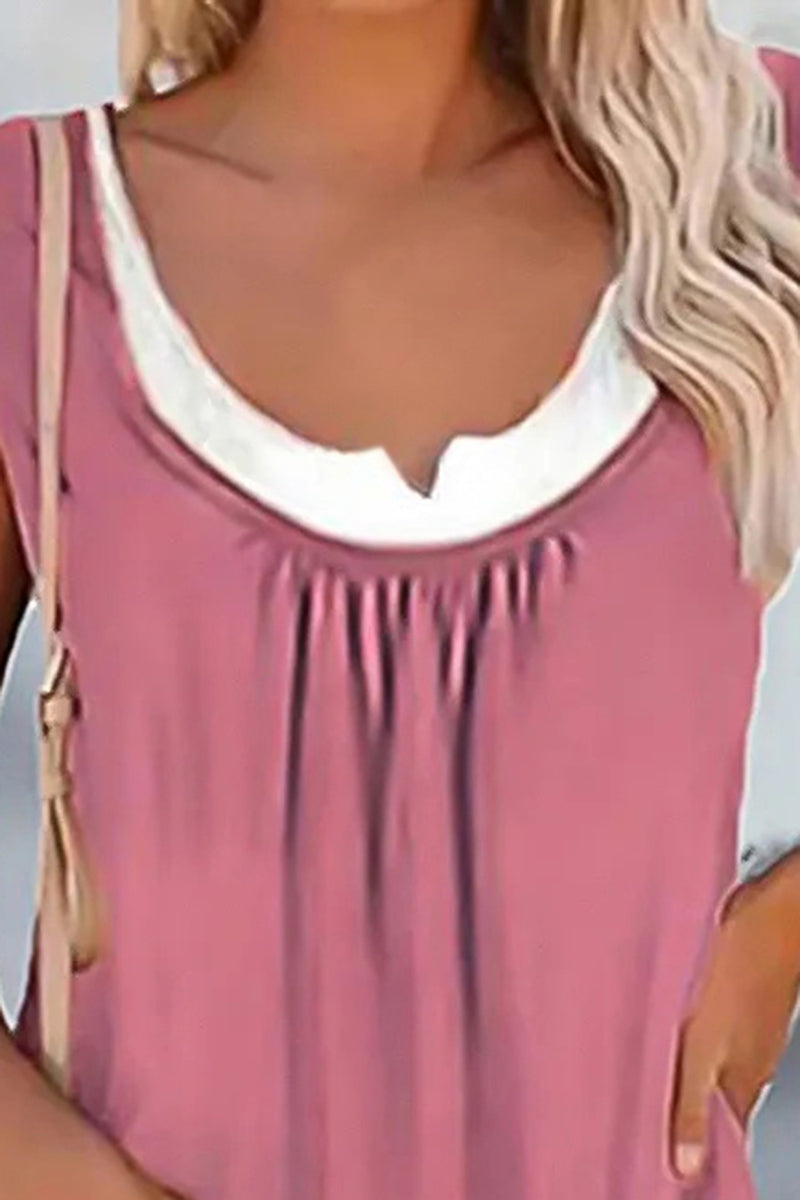 Contrast Trim Ruched Sleeveless Tank Top-Pinkami