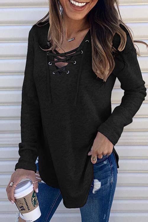 Casual Lace-up Knitting Shirts-Pinkami