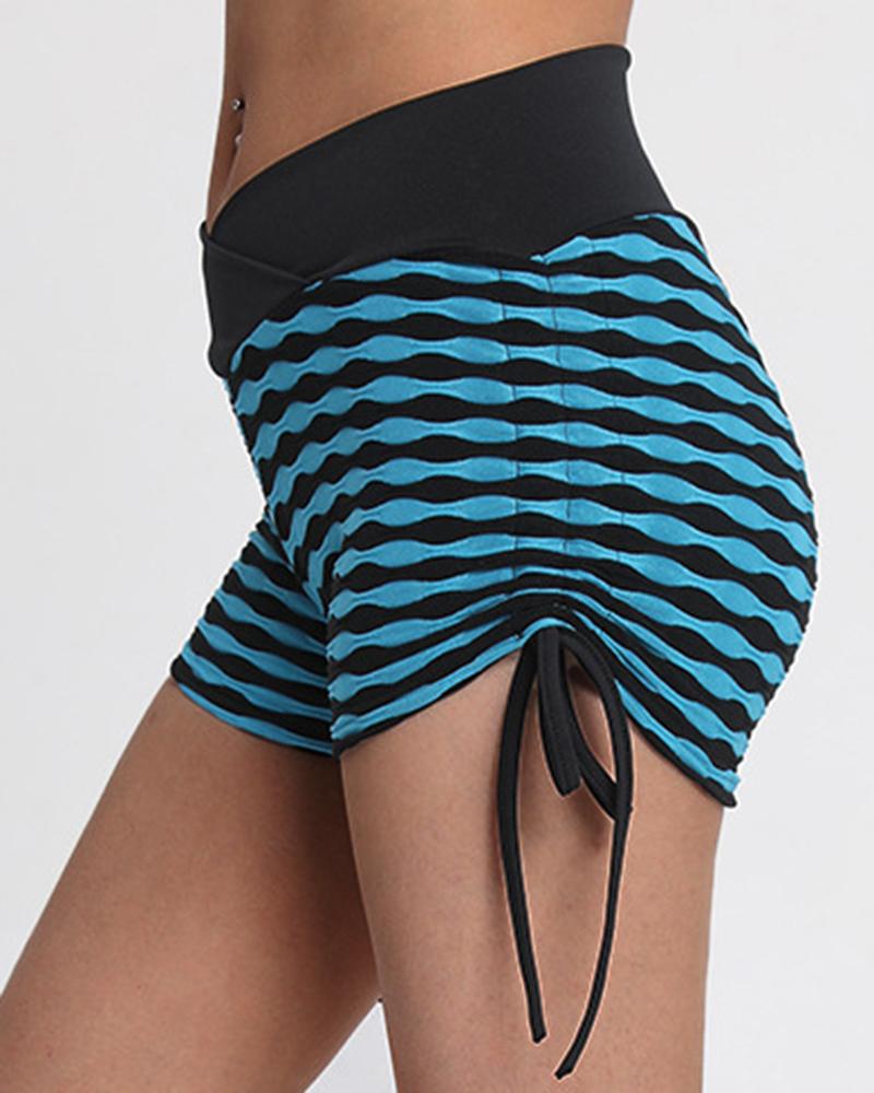 Allover Print Wide Waistband Drawstring Side Sports Shorts-Pinkami