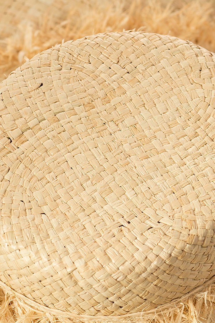 Basic Frayed Beach Straw Sun Hat-Pinkami