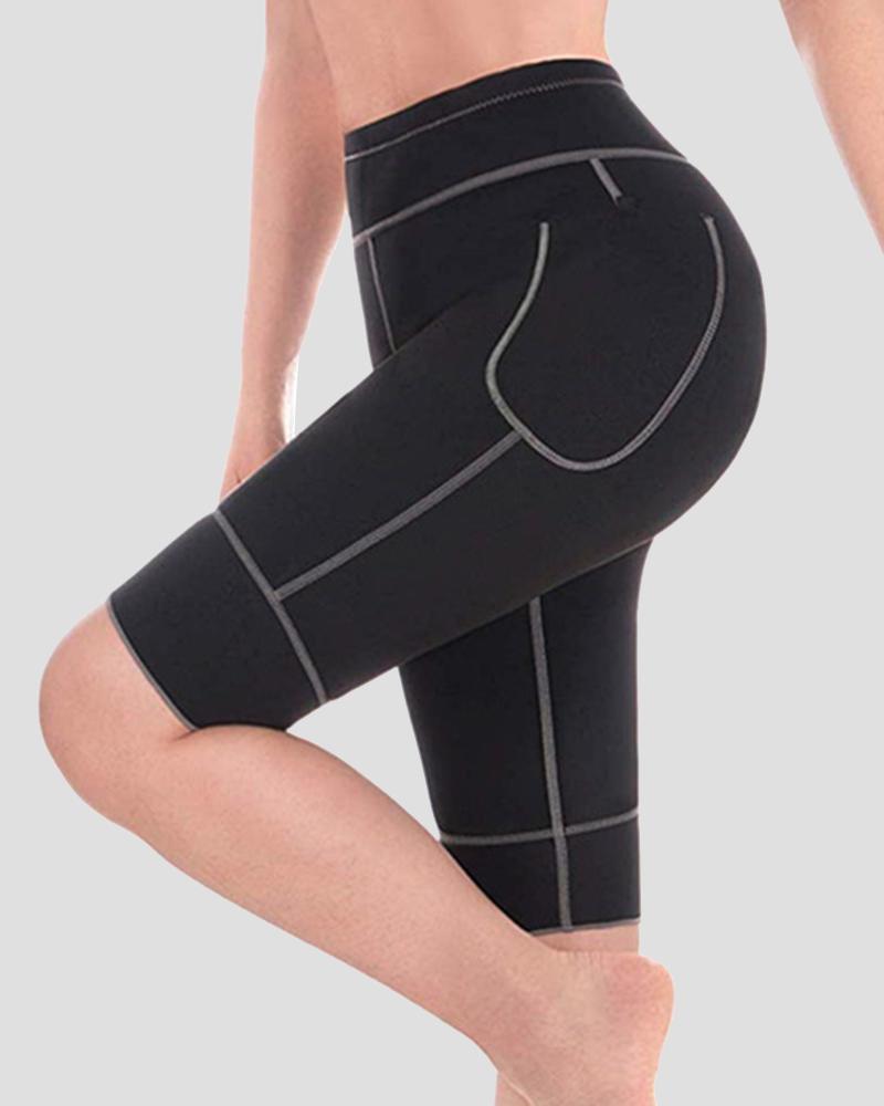 Contrast Binding Wide Waist Band Pocket Side Butt Lifting Sports Shorts-Pinkami