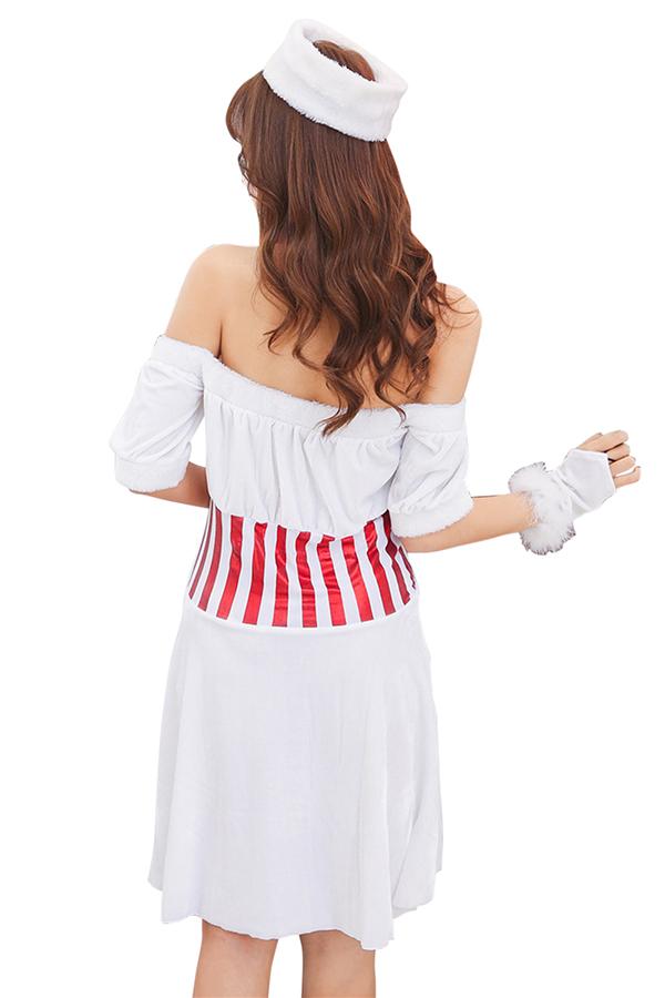 Fancy Off Shoulder Dress Christmas Snowman Costume For Women White-Pinkami