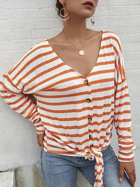 Striped Pattern Button Strap Knit Cardigan-Pinkami