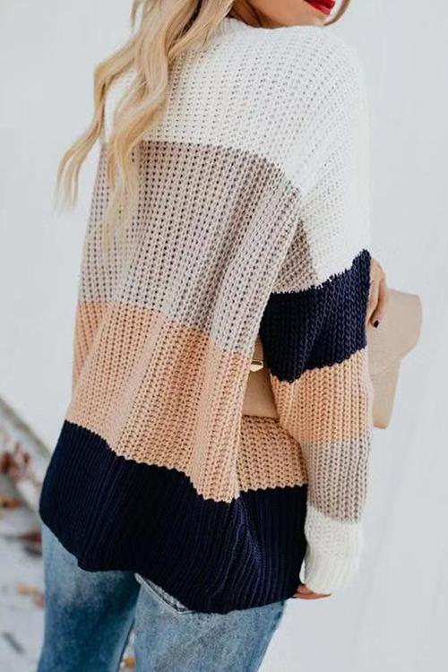 Striped Loose Multi-color Sweater-Pinkami