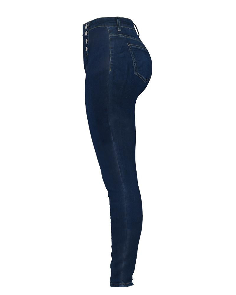 Women Double Breasted High Waist Skinny Jeans-Pinkami