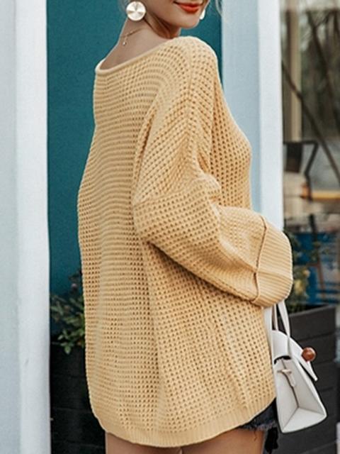 V Neck Loose Solid Sweater-Pinkami