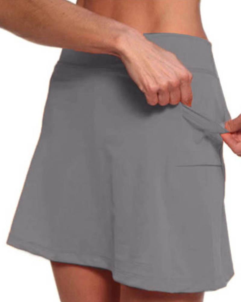 Solid High Waist Pocket Detail Sports Skort-Pinkami