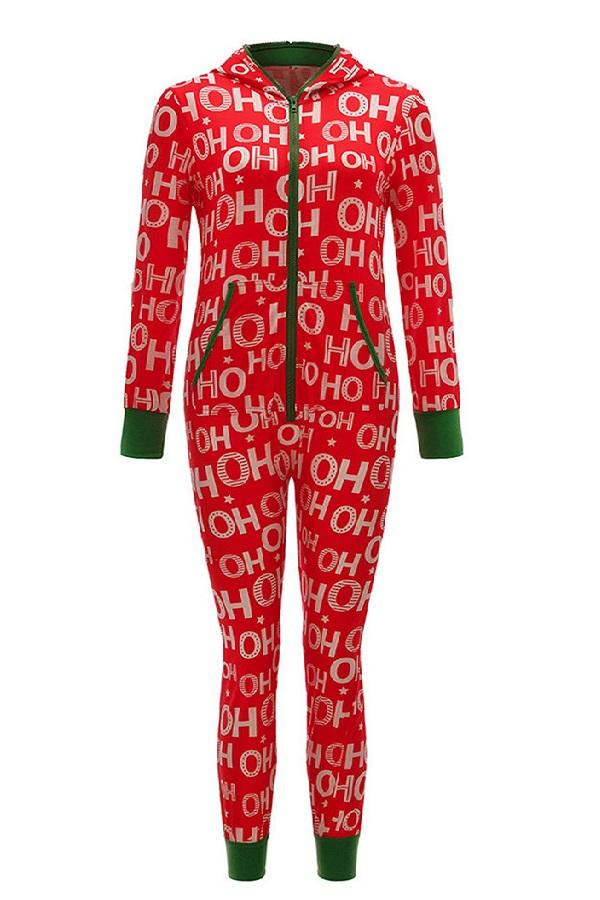 Womens Ho Ho Ho Christmas Onesie Adult Jumpsuit Casual Outfit-Pinkami