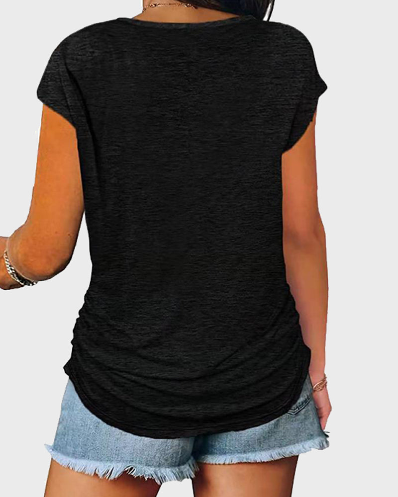 Half Zip Ruched Side T-Shirt-Pinkami