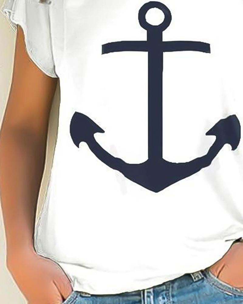 Sign Print Criss Cross Asymmetrical Neck T-Shirt-Pinkami