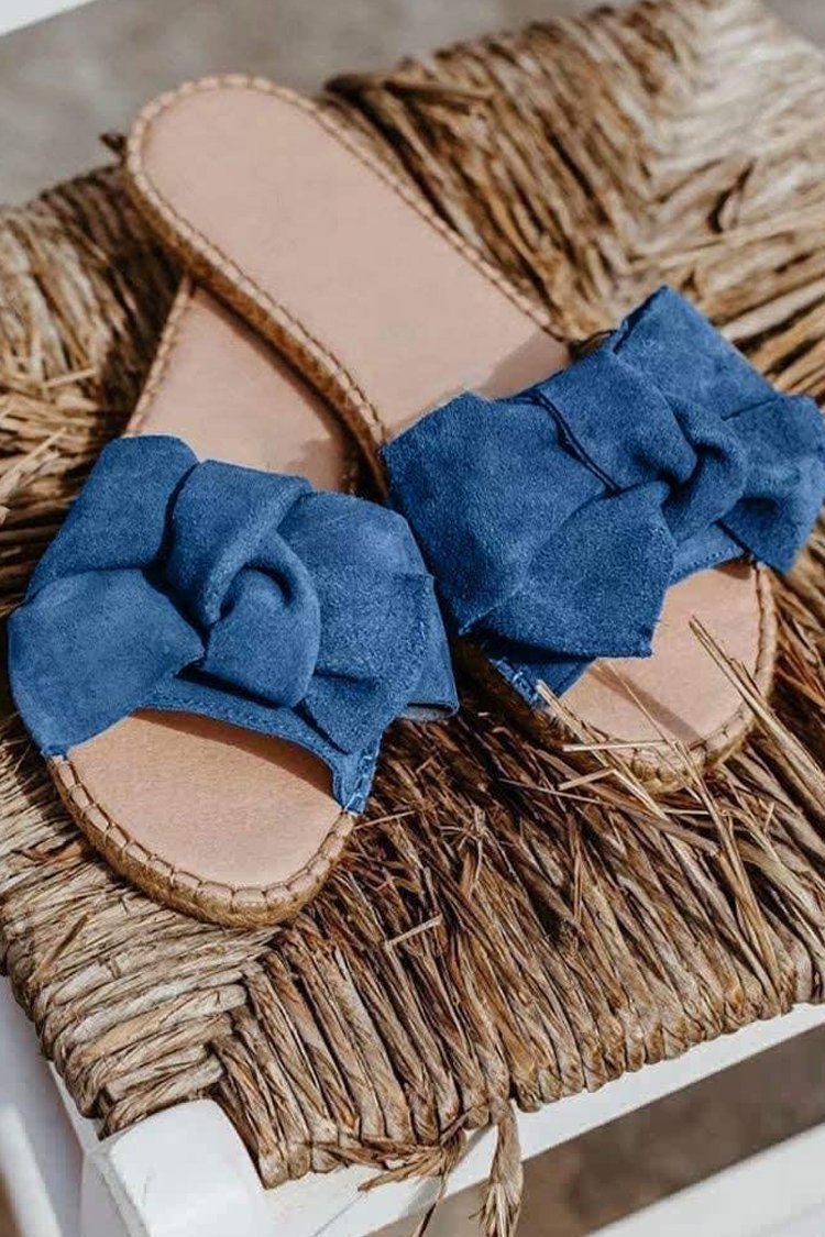 Suede Bowknot Flat Slide Sandals-Pinkami
