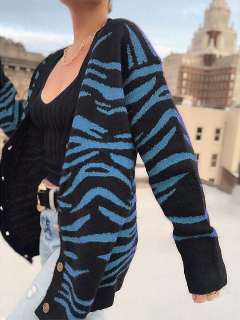 Zebra Pattern Button Knit Cardigan Coat-Pinkami