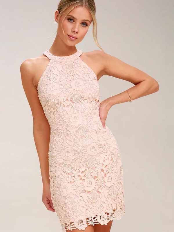 Stretch Lace Elegant Jewel Neck Sleeveless Party Dress