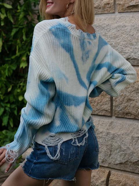 Tie-dye Print V-neck Sweater-Pinkami