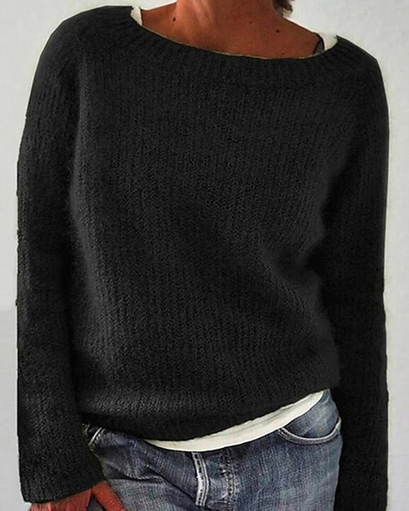 Solid Ribbed Round Neck Sweater-Pinkami