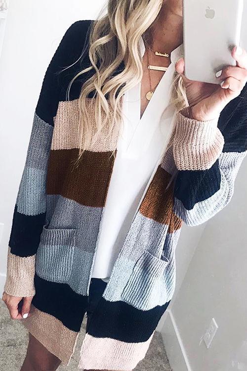 Striped Sweater Bag Multicolor Cardigan-Pinkami