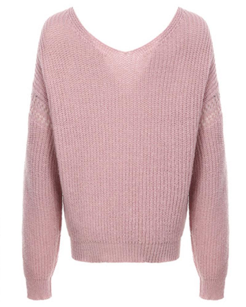 Chunky Knit Pocket Detail Drop Bishop Sleeve Sweater-Pinkami