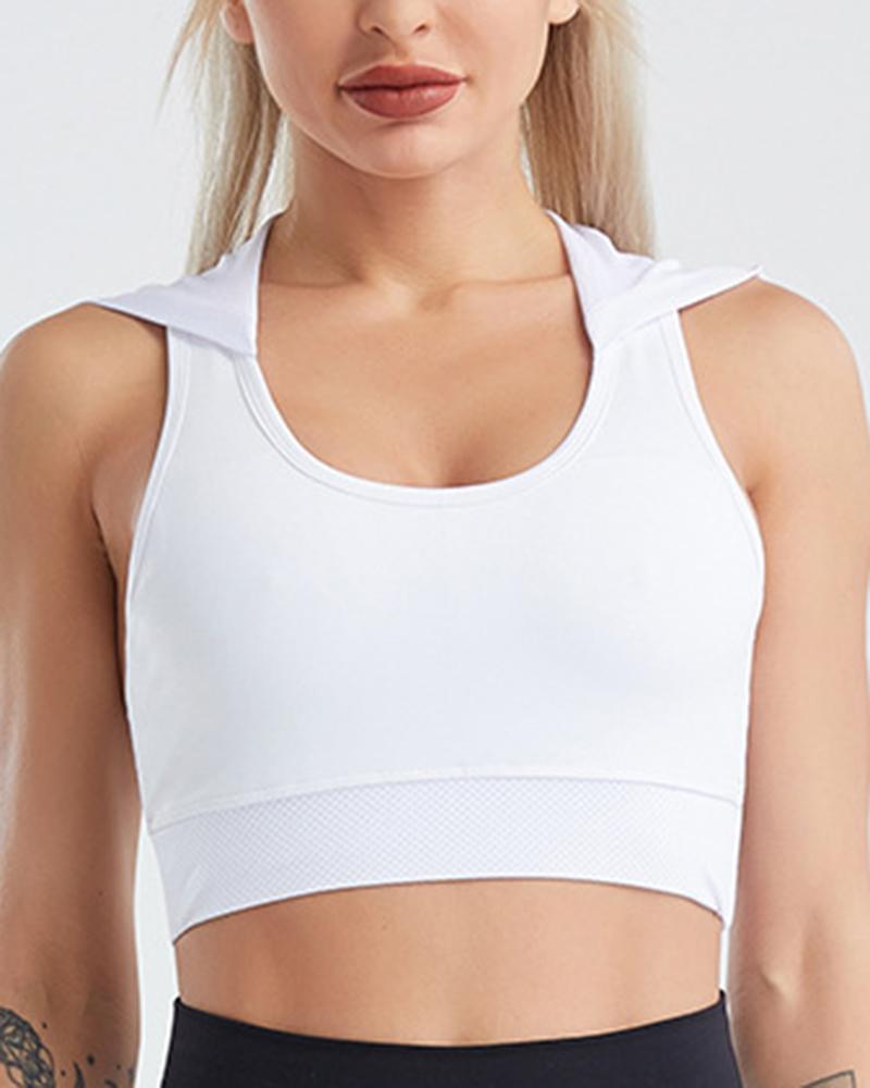 Solid Breathable Sports Hooded Bra-Pinkami