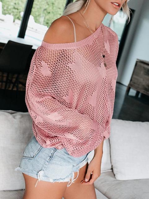 Heart Hollow Out Loose Sweater-Pinkami