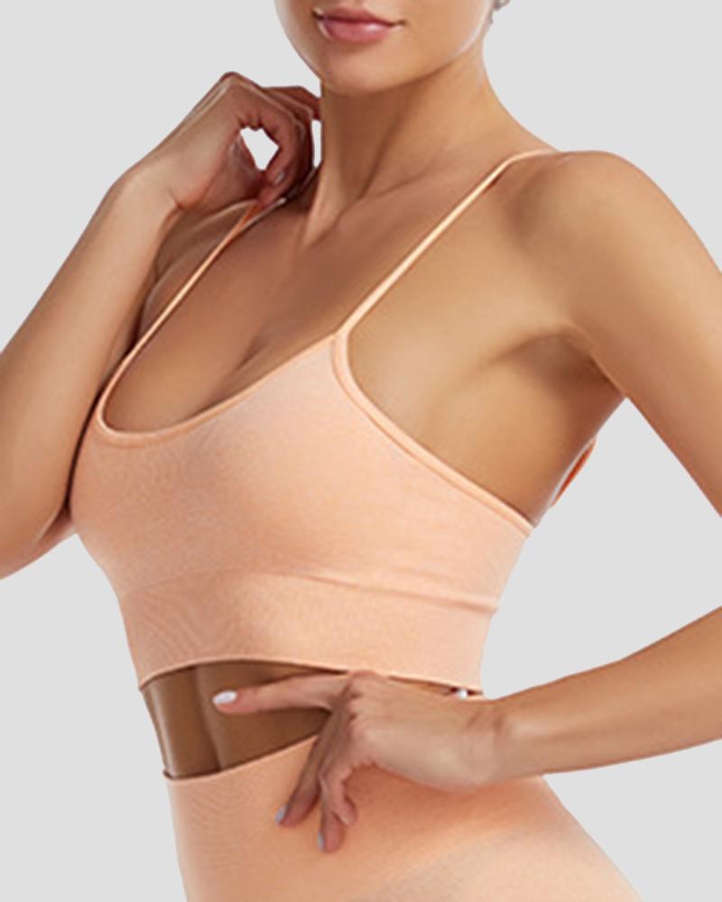Solid Ribbed Knit Sports Bra-Pinkami