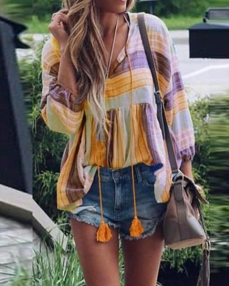 V Neck Tassel Tie Top-Pinkami