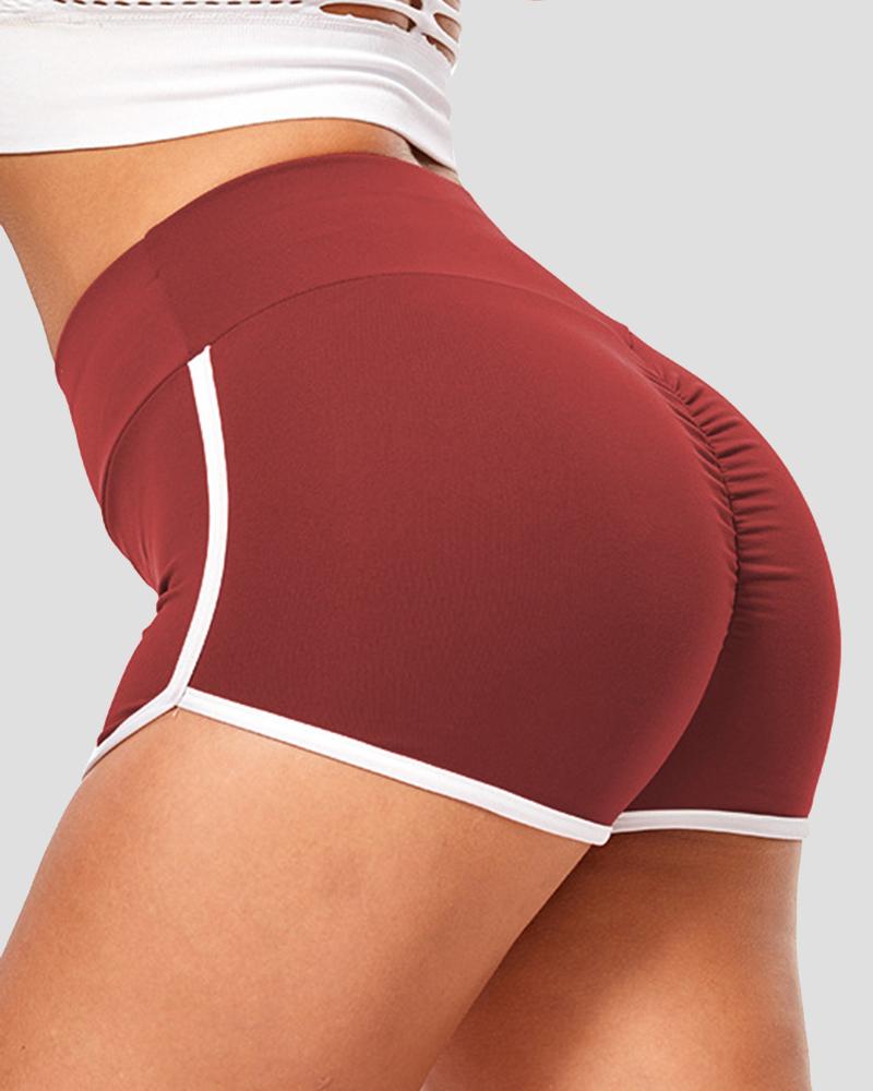 Contrast Binding Scrunch Butt Sports Shorts-Pinkami