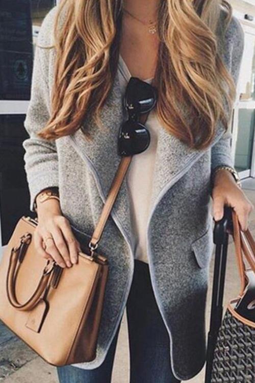 Turn-down Collar Long Cardigan-Pinkami