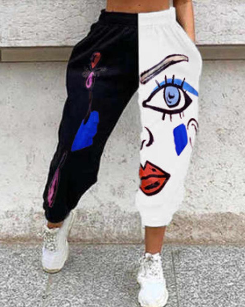 Color Block Slant Pocket Elastic Waist Joggers For Women-Pinkami