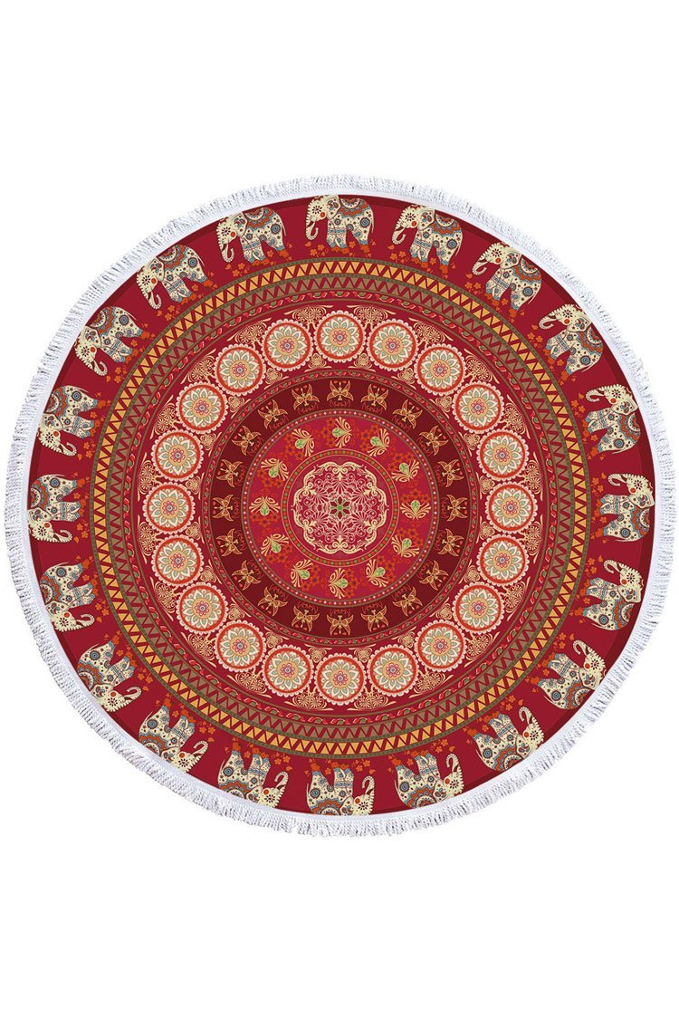 Fluffy Boho Floral Tassel Trim Beach Towel-Pinkami