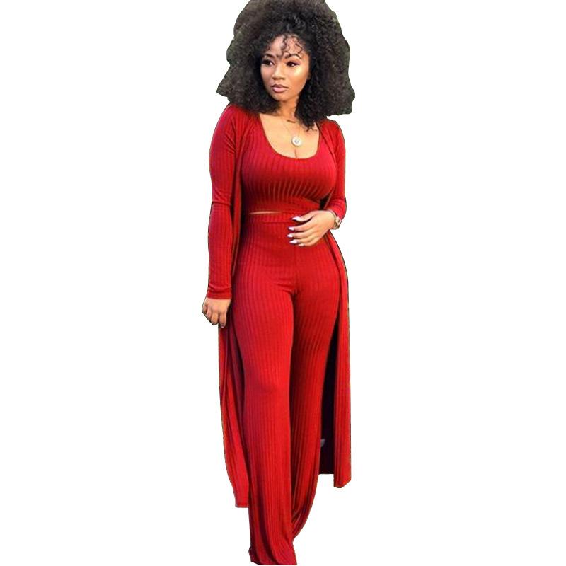 Scoop Neck Ribbed Wide Leg Cardigan & Top & Pants Set