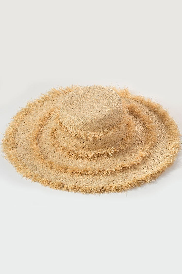 Basic Frayed Beach Straw Sun Hat-Pinkami