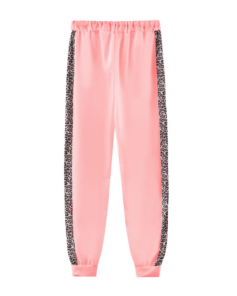 Leopard Print Zip Up Hooded Jacket & Pants Set-Pinkami